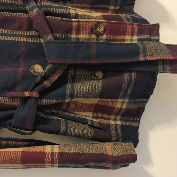 Me Jane Burgundy Tan Navy Plaid Double-Breasted Belted Women's Jacket, XL - Picture 7 of 10